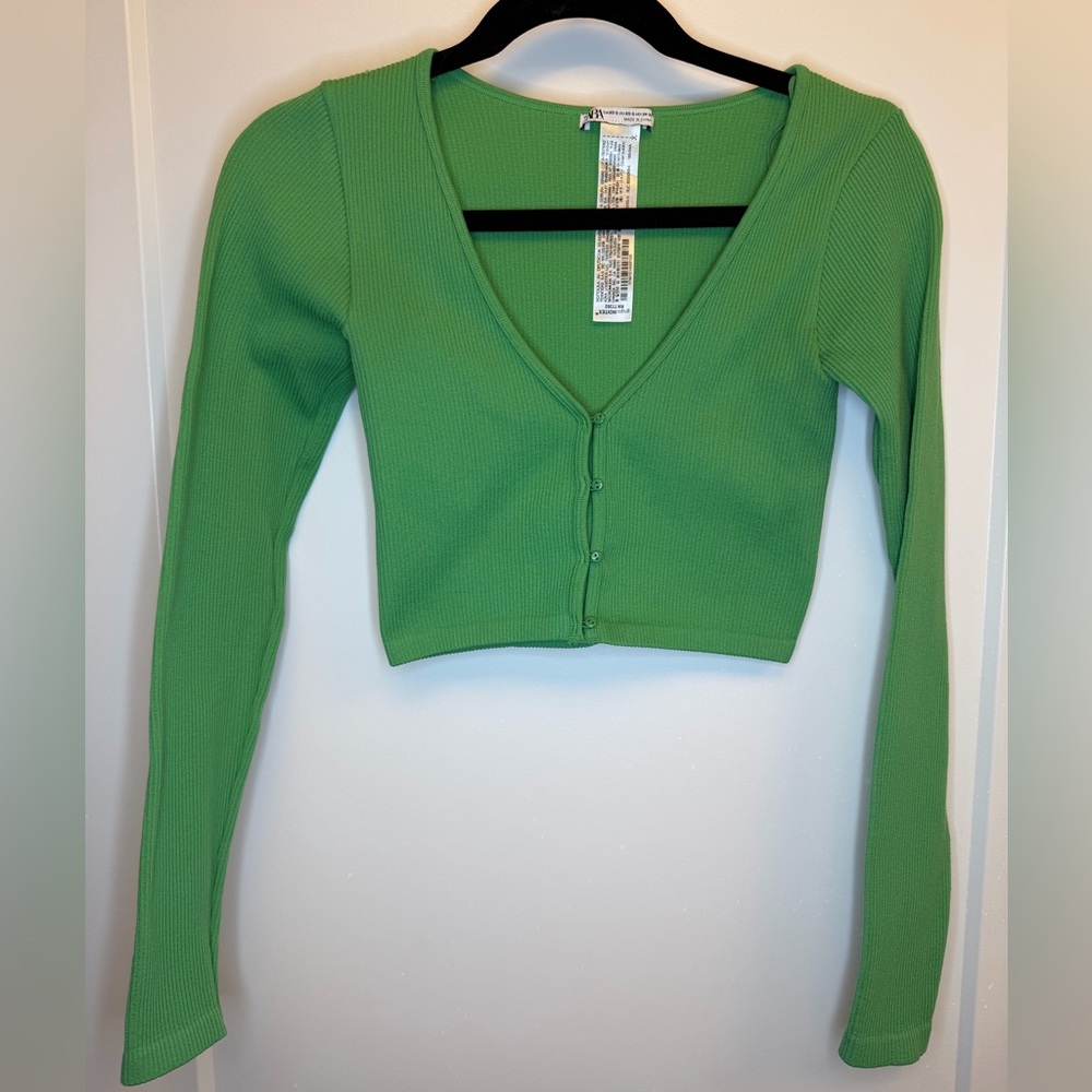 Zara Green Ribbed Crop Top